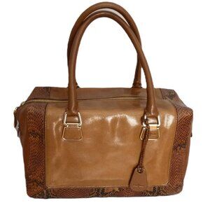 Cole Haan CARAMEL BROWN PYTHON SNAKESKIN TRIM SATCHEL BAG
